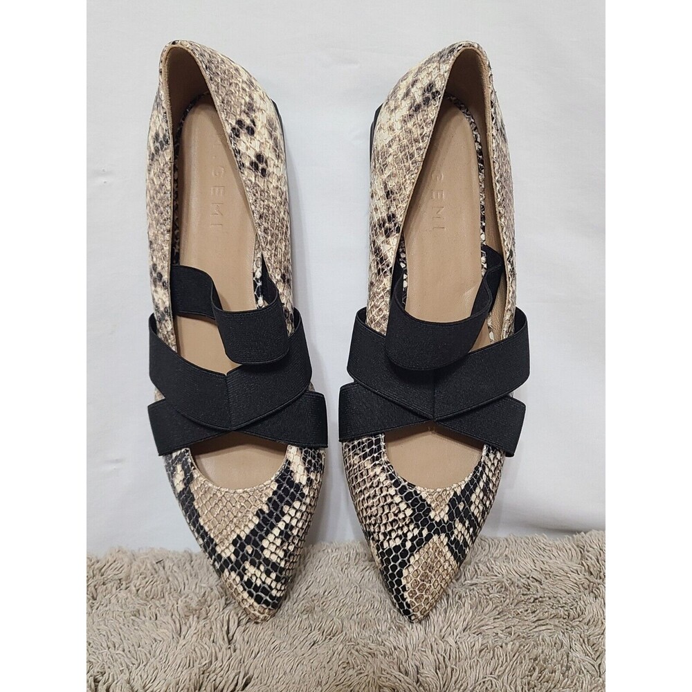 M. Gemi Snakeskin Flats with Black Straps